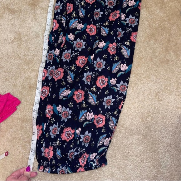 NWT RAGA Navy & Pink Floral Boho Palazzo Elastic Waist Pant Small - Picture 12 of 12